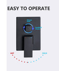 Matte Black Shower Faucet Set With 10 Inch Rain Shower Head control panel showing hot and cold settings, easy to operate