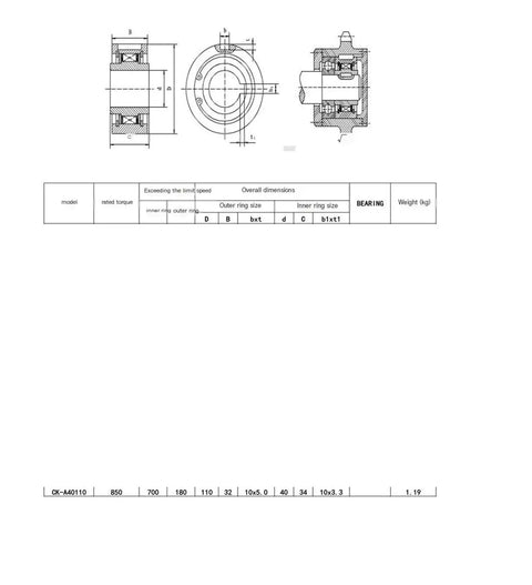 Technical drawing of Heavy Duty One Way Bearing Clutch Overrunning in Durable Steel for Textile Machinery and Industrial Drives.