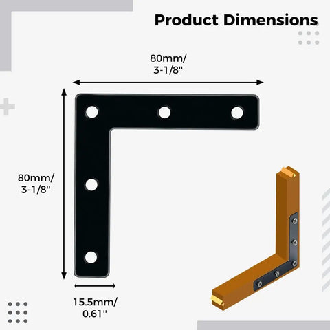 Dimensions of Heavy Duty Flat Corner Braces Kit With 20 Right Angle Brackets 3 1 8 Inch 100 Screws Mending Plates.
