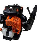 Backyard Beast Gas Backpack Blower with 220 MPH Air Speed, durable design, PB 9010T model, featuring tube-mounted throttle and harness.
