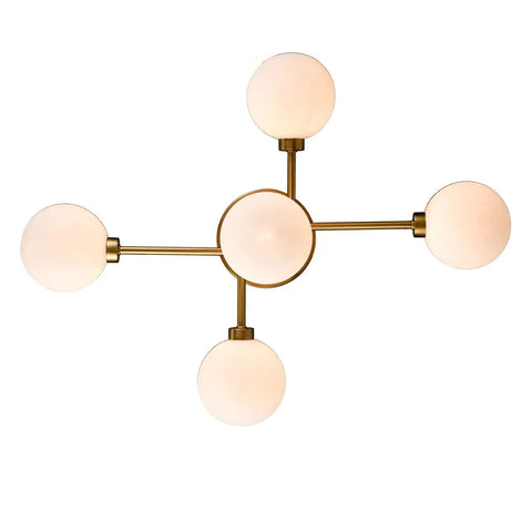 Gold Sputnik Ceiling Light Fixture With Globe Shades, Semi Flush Mount Chandelier showcasing central globe and four arms