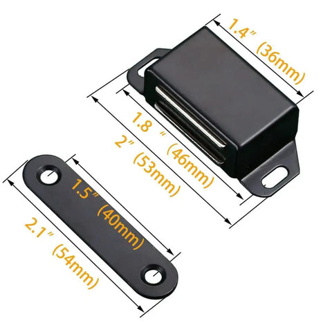 Heavy Duty Magnetic Door Catch Kit For Cabinets Closets And Furniture Doors, 20 lb strong magnets, black finish dimensions