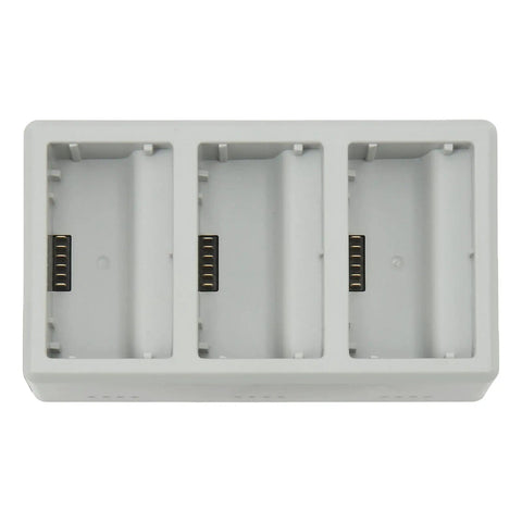 Three Port Drone Battery Charger Hub With Smart Fast Charging, Pro Grade Power Center, Durable Gray Plastic Cover, Top View