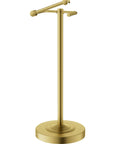 Heavy Duty Freestanding Toilet Paper Holder Stand In Matte Gold Frame, 25.6 inches tall with weighted base for stability.
