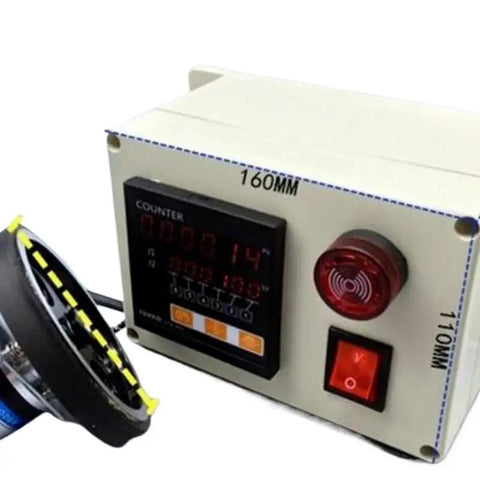 Solid Heavy Duty Rotary Encoder With 300 Ppr Digital Counter And Wheel Roller Length Measuring Tool featuring an LCD display and relay control.