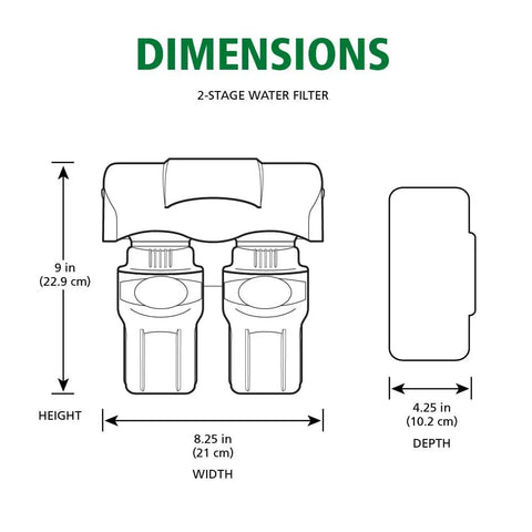 Diagram showing dimensions of Under Sink Water Filter System With Claryum Filtration Delivers Clean Drinking Water From A Dedicated Faucet
