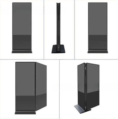 Slick 50 Inch Dual Sided Indoor Floor Standing Lcd Digital Signage Kiosk With Heavy Duty Rolling Stand powered by Android 9 OS, side view.