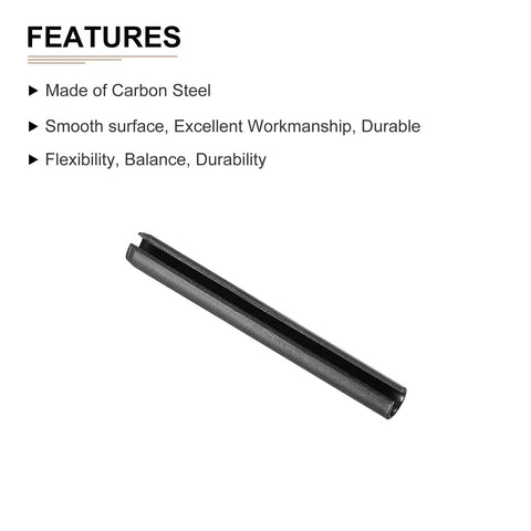 Pro Grade 6mm By 60mm Slotted Spring Pin Set 30 Pack 65Mn Steel Dowel Roll Pins In Black Heavy duty fastener close-up
