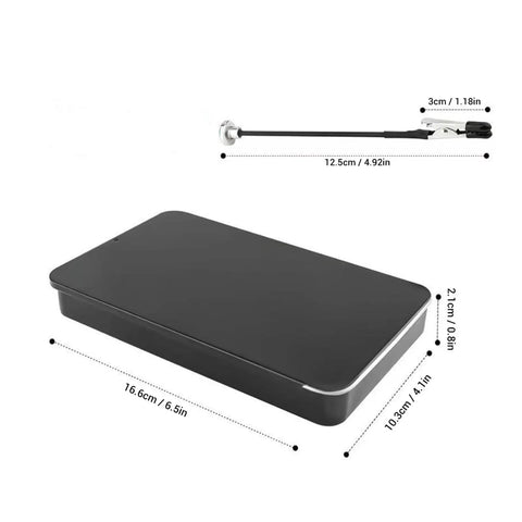 Sturdy Magnetic Helping Hands Hold Soldering Station Jobs Tight With 12 Flexible Steel Clips Secure PCB Board For Welding And Model Painting Tasks Easy One-Handed Control Plus Heavy Duty Base Keeps Tools Locked In Place, with a black steel box and measuring dimensions.