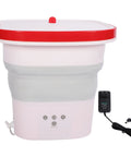 Pink 6 Liter Mini Foldable Washing Machine With Negative Ion Tech Lightweight Portable Clothes Cleaner, compact design with lid and controls.