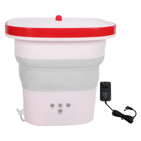 Pink 6 Liter Mini Foldable Washing Machine With Negative Ion Tech Lightweight Portable Clothes Cleaner, compact design with lid and controls.