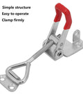 Heavy Duty Carbon Steel Toggle Latch Clamp With Quick Release Triangle Lever High Strength 4002 Action, close-up view with red lever.
