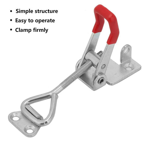 Heavy Duty Carbon Steel Toggle Latch Clamp With Quick Release Triangle Lever High Strength 4002 Action, close-up view with red lever.