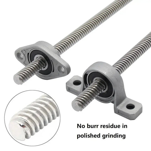 Get Your 3D Printer Kicking With This Epic 2 Piece T8 Lead Screw Vertical And Horizontal Kit Featuring Ultra Smooth Stainless Steel Performance In A Bunch Of Sick Lengths Including 100 200 330 And 350mm For Total Precision And Awesome Printing. T8 stainless steel lead screw kit with two bearing mounts, polished tip, for 3D printer linear motion