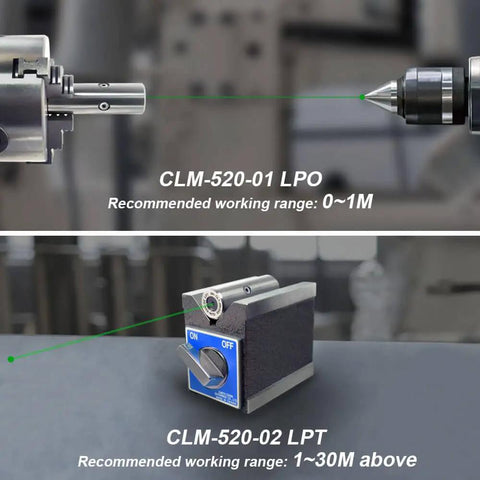 Rock Solid 520nm Green Concentricity Laser Module for Dead On Shaft Centering with recommended ranges shown.