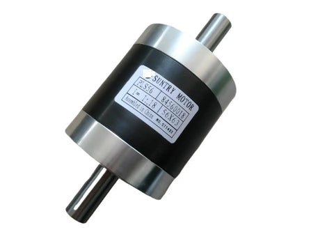 Image of a Dual Axis Planetary Gearbox Speed Up Or Speed Reducer Increaser With Double Shaft PLS56 PLZ56 visible labels and metallic body.