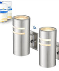 Two Pack Dusk To Dawn Outdoor Wall Sconces, Waterproof Stainless Steel Exterior Light Fixtures With Sensor displayed