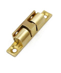 Double Ball Cabinet Door Catch With Adjustable Tension Roller Latch for Small Cabinets, copper body, angled view