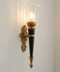 Top Grade Solid Copper Wall Sconce Light Fixture For Bedroom Hallway And Living Room Featuring Classic Antique Styling and Super Chill Ambiance to Straight Up Elevate Your Home Decor Vibe - Black and Gold Wall Light with Clear Glass Shade.