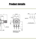 Diagram of 10 Pack 10K Ohm Linear Taper Rotary Potentiometers For Panel Mount 3 Pin WH148 Type B10K with measurements.