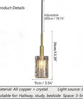 DHFIRUFSHLO Crystal Pendant Light Rectangular Ice Glass Shade Gold Copper Base Modern Hanging Lamp, 9cm x 34cm size, adjustable for hallway.