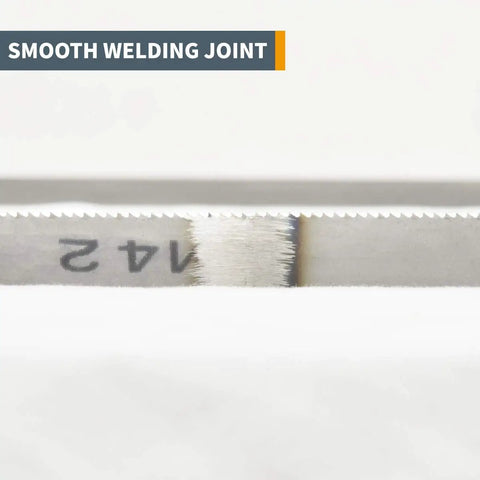 Close-up of Bi-Metal 64.5 Inch Bandsaw Blade For Non-Ferrous Metals, One Half Inch Thick, 14 To 18 TPI With Raker Set Teeth