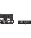 GM steering column harness connectors, black plastic, multi-pin, two-piece set (front and side views)