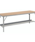Extra Large Folding Assembly Workbench With A Thick Hardboard Top, Ninety Six By Twenty Eight Inch Heavy Duty Steel Base, Built Like A Tank Zero Clutter Design For Big Time Packing And Shop Jobs, Gray, side view without clutter.