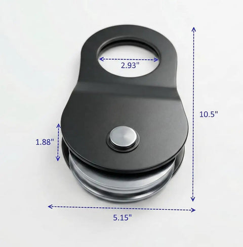 Beefy 10 Ton Winch Snatch Block Pulley Heavy Duty 22,000 Pound Capacity For Off Road Recovery With Steel Cable And Synthetic Rope Ready Jeep Ford Toyota Compatible, black powder-coated, with dimensions