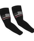 Keep It Cool Wherever You Roll Premium Cooling Arm Sleeves With Bold American Flag Graphics, black ice silk fabric, pair of sleeves.