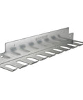 Heavy Duty Wall Mounted Pipe Clamp Rack That Keeps Clamps In Line Built From Galvanized Steel Holds Nine Pipe And Bar Clamps Up To 0.30 Inches Wide Organizes Your Workshop And Frees Up Space Like A Boss, showing galvanized steel structure with nine slots