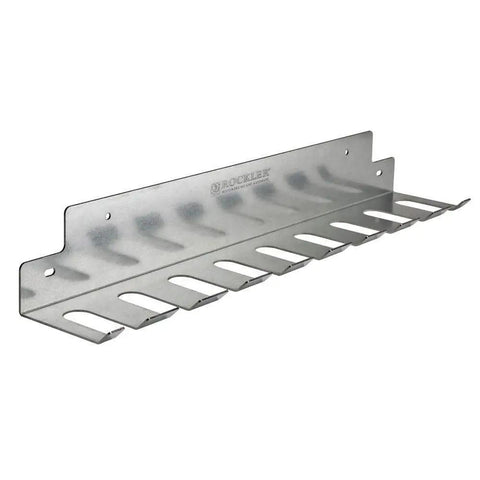 Heavy Duty Wall Mounted Pipe Clamp Rack That Keeps Clamps In Line Built From Galvanized Steel Holds Nine Pipe And Bar Clamps Up To 0.30 Inches Wide Organizes Your Workshop And Frees Up Space Like A Boss, showing galvanized steel structure with nine slots