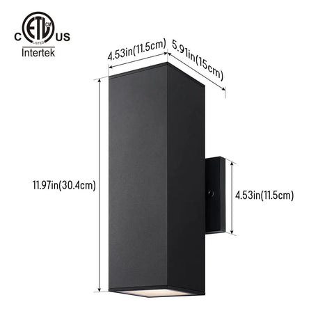 Dual Head Outdoor Porch Light Wall Sconce 4 Pack Matte Black With Aluminum Rectangular Tubes Tempered Glass Cover Waterproof
