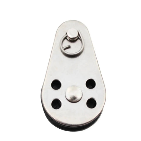 Beefed Up Stainless Steel M25 Pulley Block Kit 20 Piece Wire Rope Cable Roller With Smooth Ball Bearing Rotation For Lifting Hauling Hanging And Towing stainless steel pulley block front view