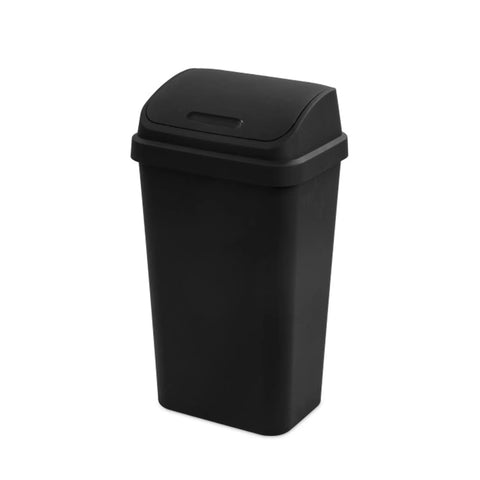 4 Pack Swing Top Wastebasket Set In Black, Sleek Square Trash Can For Kitchen Bathroom Garage And Workspace, 13 Gallon Capacity