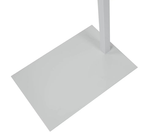 Base of Adjustable White Costume Stand With A Single Arm Clothes Rack For Retail Display Of Garments In Thrift Shops Boutiques And Stores