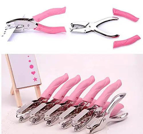 Handheld Paper Hole Punch With Pink Leather Cover, 6.3 Inch Overall Length, One Sixteenth Inch Hole Diameter, punches 2mm thick paper