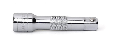 Four Piece Three Eighths Inch Drive Extension Set, polished chrome knurled grip, 1-1/2 inch extension tool shown.