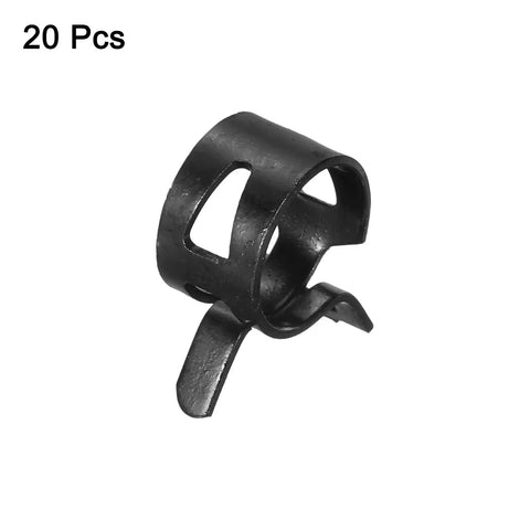 Close-up of a single 14mm spring band hose clamp from the 20 Piece Fuel Line Clamps Set For Automotive Hoses, heavy duty black.