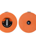 Two orange fiberglass tape measures, dual face inches and millimeters, 66 feet and 20 meters, for precise job site measurements.