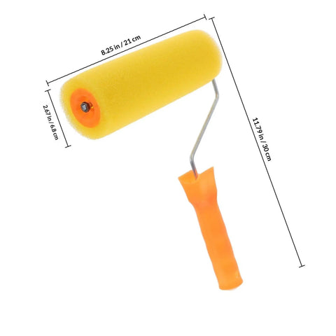 Textured Sponge Paint Roller For Wall Painting With Ergonomic Handle, yellow 8.25 in sponge roller with orange handle.