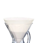 Unfolded 100 Count Coffee Filters With Oxygen Cleansing Circle Shape Absorbent Fibers For Conical Drip Brewers in glass carafe