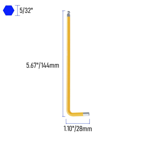 Two Pack 5/32 Ball End Hex Key Allen Wrench Set 5.67 Inch L Shaped Long Arm S2 Steel Chrome Finish Heavy Duty SAE Internal Hex Driver