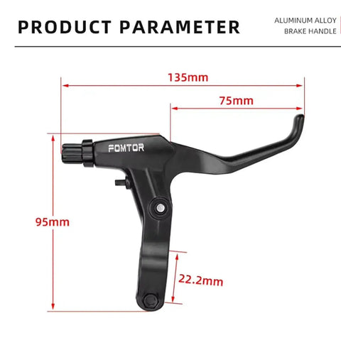 Universal Aluminum Alloy Bicycle Brake Levers For 2.2cm Handlebars with measurement details.