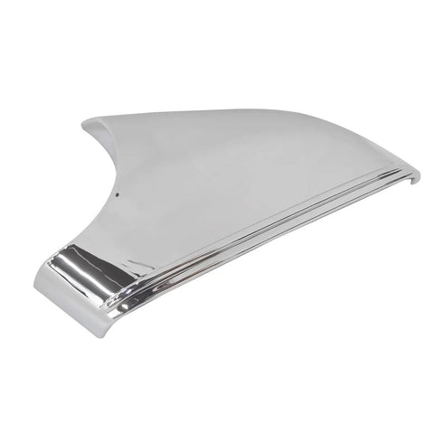 Top Tier Chrome Left Driver Side Mirror Lower Cover For Tesla Model S 2014 To 2021 smooth chrome lower cap, angled view.
