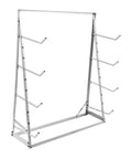 Dang Tough Heavy Duty Adjustable Cantilever Storage Rack Holds 440 Pounds Easy Shift Pipe And Lumber Organizer Shelf No Drill Freestanding Garage Rig For Workshop Space, silver finish with adjustable arms.