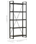 Industrial Five Tier Bookcase With Solid Mango Wood Shelves And Black Powder Coated Steel Frame Seventy Point Nine Inches Tall