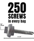 Long Life Galvanized Purlin And Framing Screw 12 By 1-1/4 Self-Tapping Roofing Fastener With EPDM Washer Hex Head 250-Piece Set