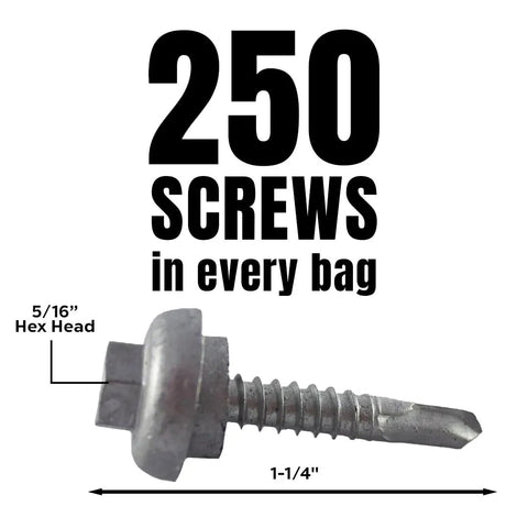 Long Life Galvanized Purlin And Framing Screw 12 By 1-1/4 Self-Tapping Roofing Fastener With EPDM Washer Hex Head 250-Piece Set
