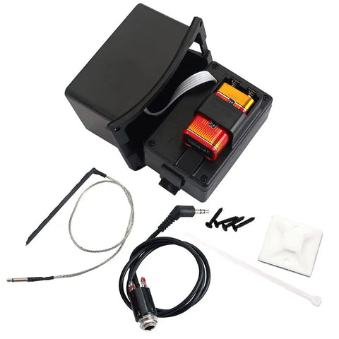 5 Band Acoustic Guitar Preamp Eq With Piezo Pickup, Digital Chromatic Tuner, And Built In Acoustic Amplifier components, 9V battery